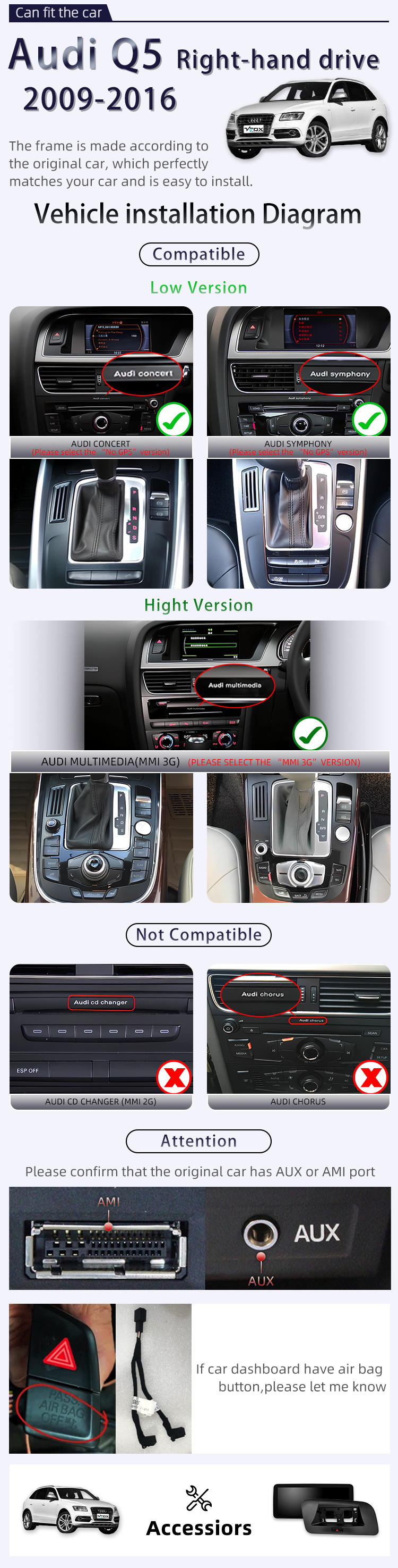 For Audi Q5 2009-2016 RHD(图2)