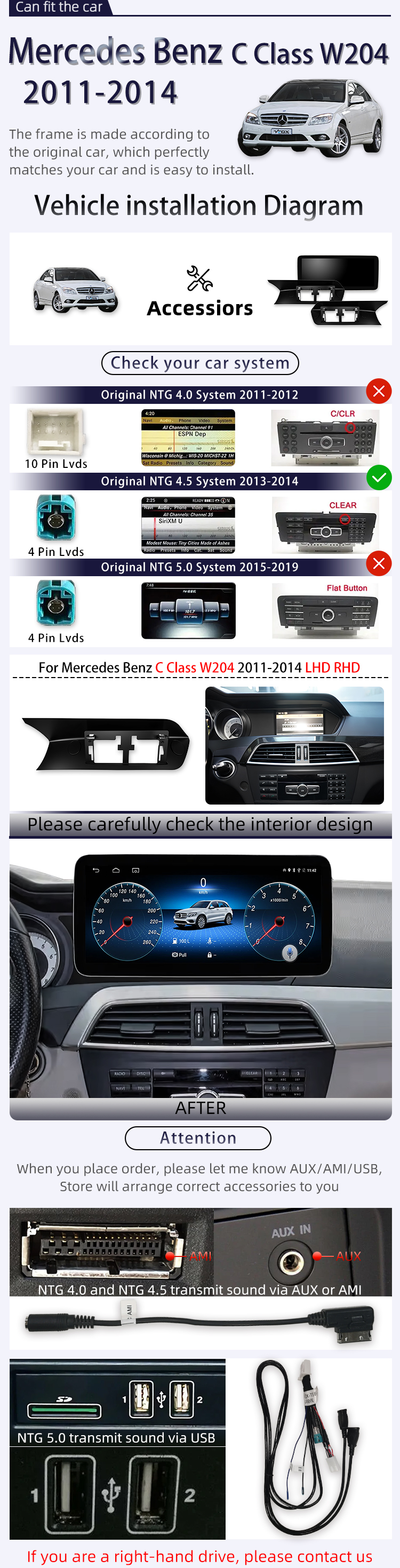 For Mercedes Benz C Class W204 2011-2014(图2)