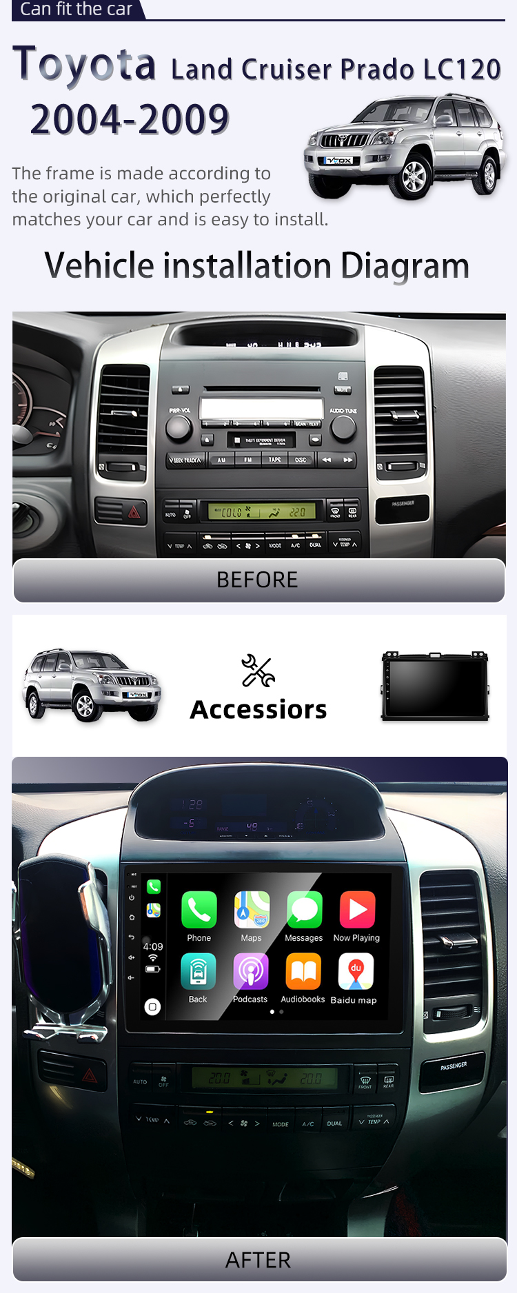 For Toyota Land Cruiser 120 Prado 2004-2009(图2)