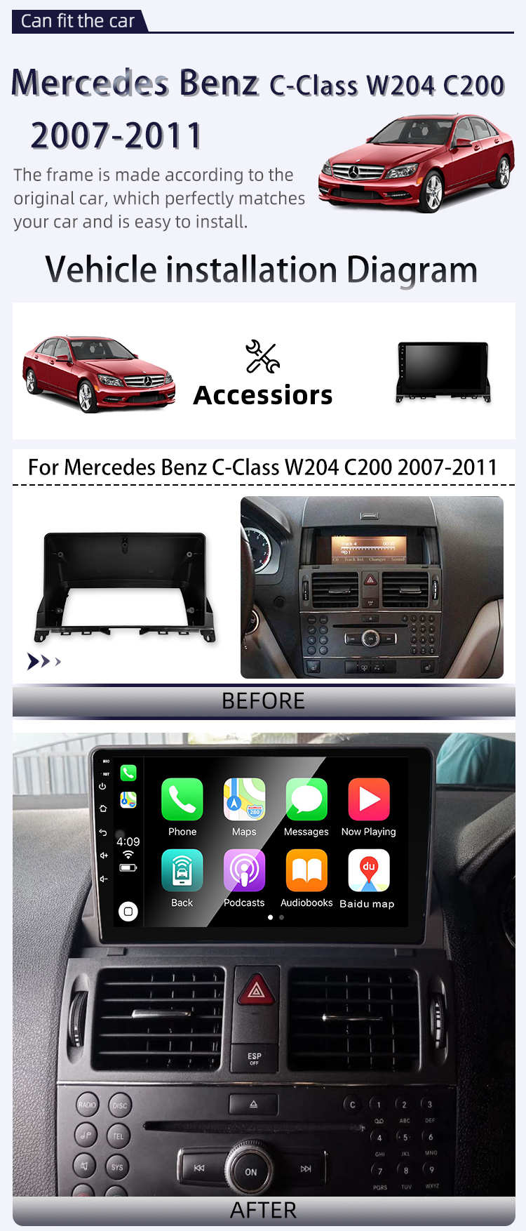For Mercedes Benz C-Class W204 C200(图2)