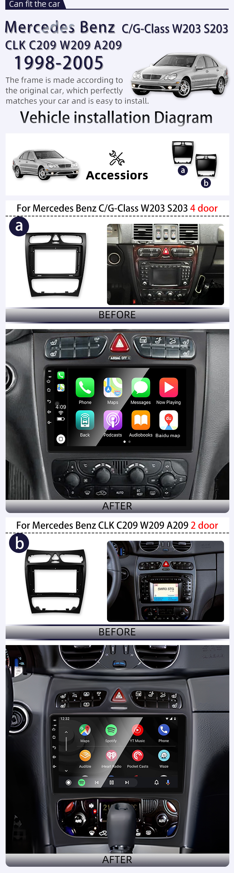 For Mercedes C/G/CLK W203 C209(图2)